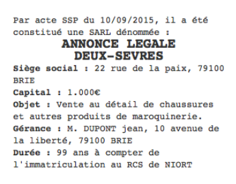 annonce legale deux sevres